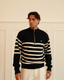 Striped Huxley Quarter Zip - Navy