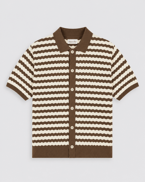 Striped Knitted Shirt - Mocha – Walker & Hunt