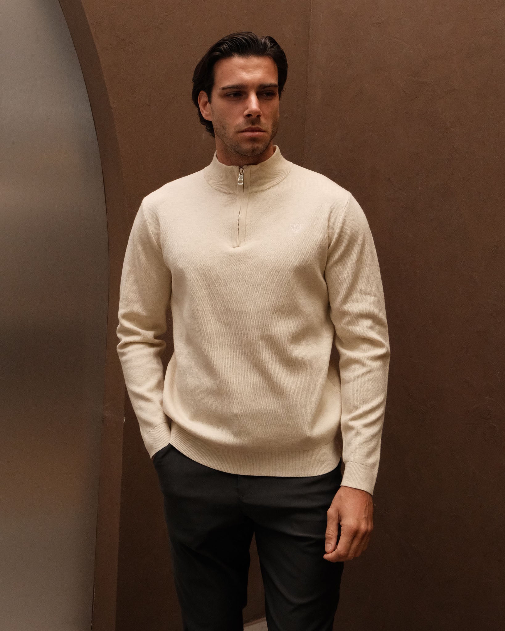 Beige Knitted Quarter Zip – Walker & Hunt