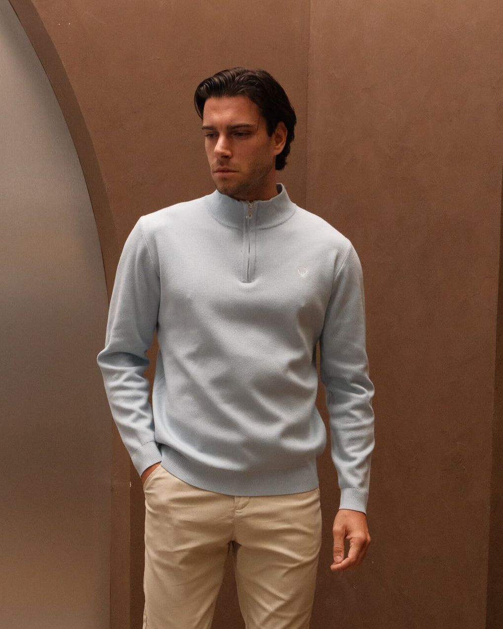 Blue Knitted Half Zip