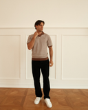 Milton Knitted Polo- Mocha & Cream