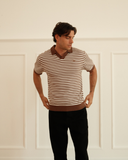 Milton Knitted Polo- Mocha & Cream