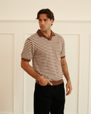 Milton Knitted Polo- Mocha & Cream