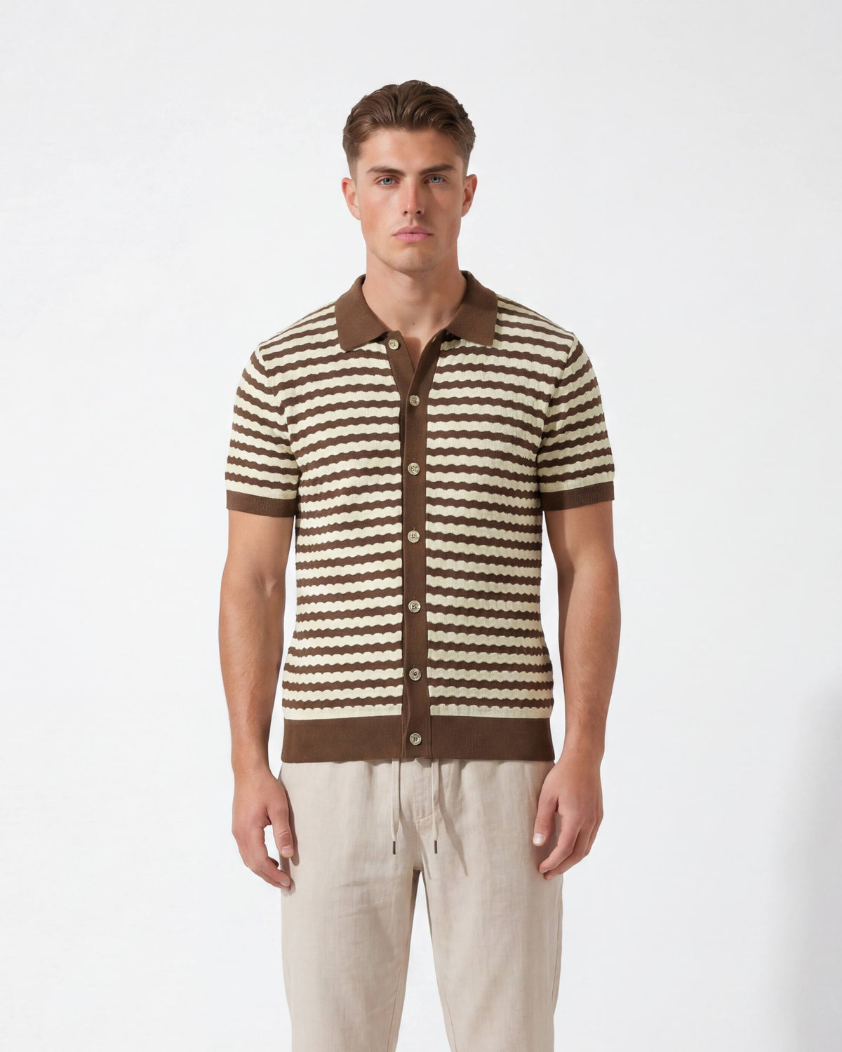 Striped Knitted Shirt - Mocha