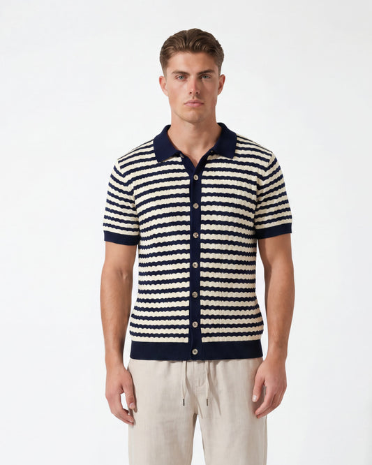 Striped Knitted Shirt - Navy