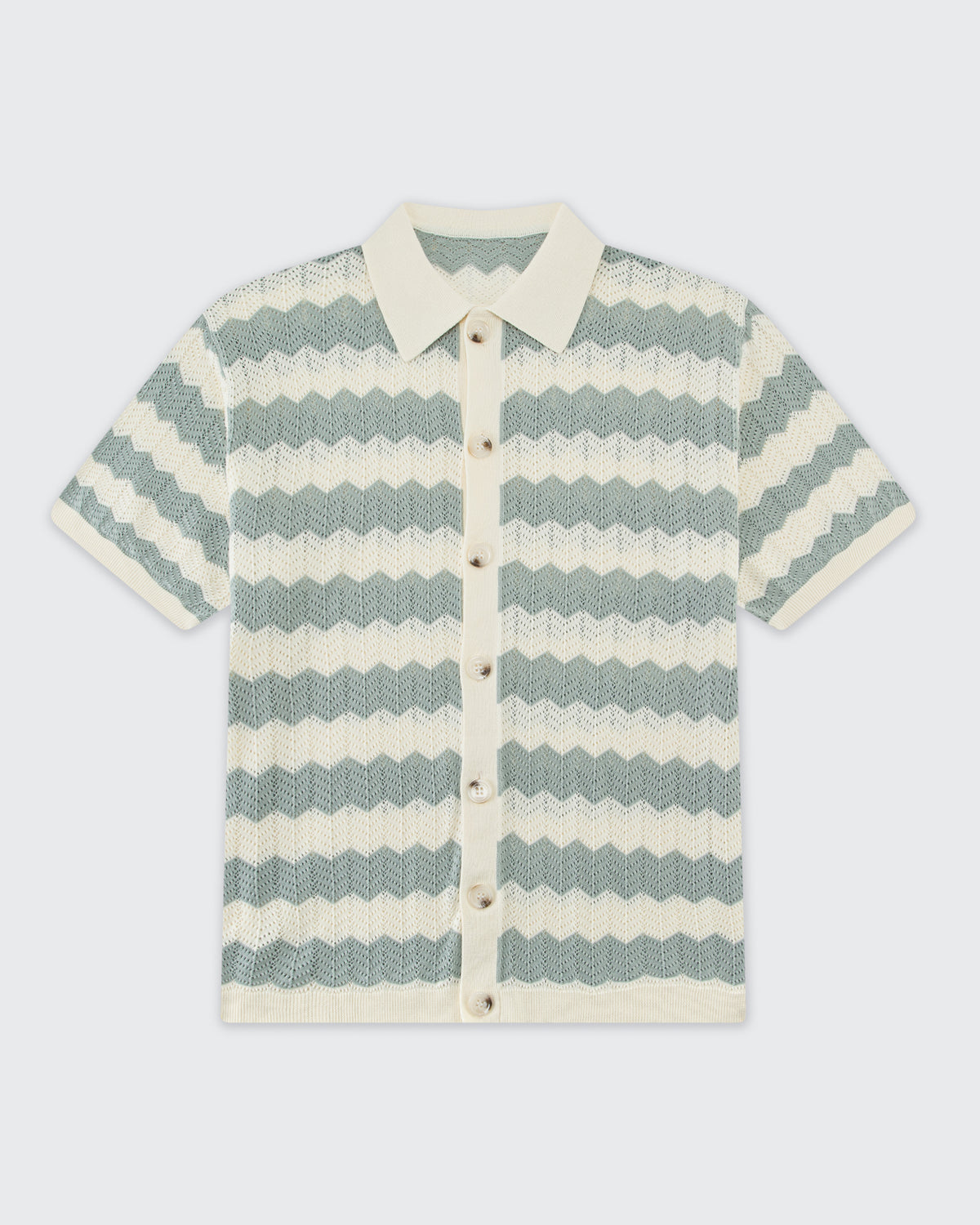 Knitted  Shirt- Sage Green & Cream