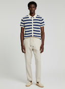 Knitted Shirt- Navy & Cream