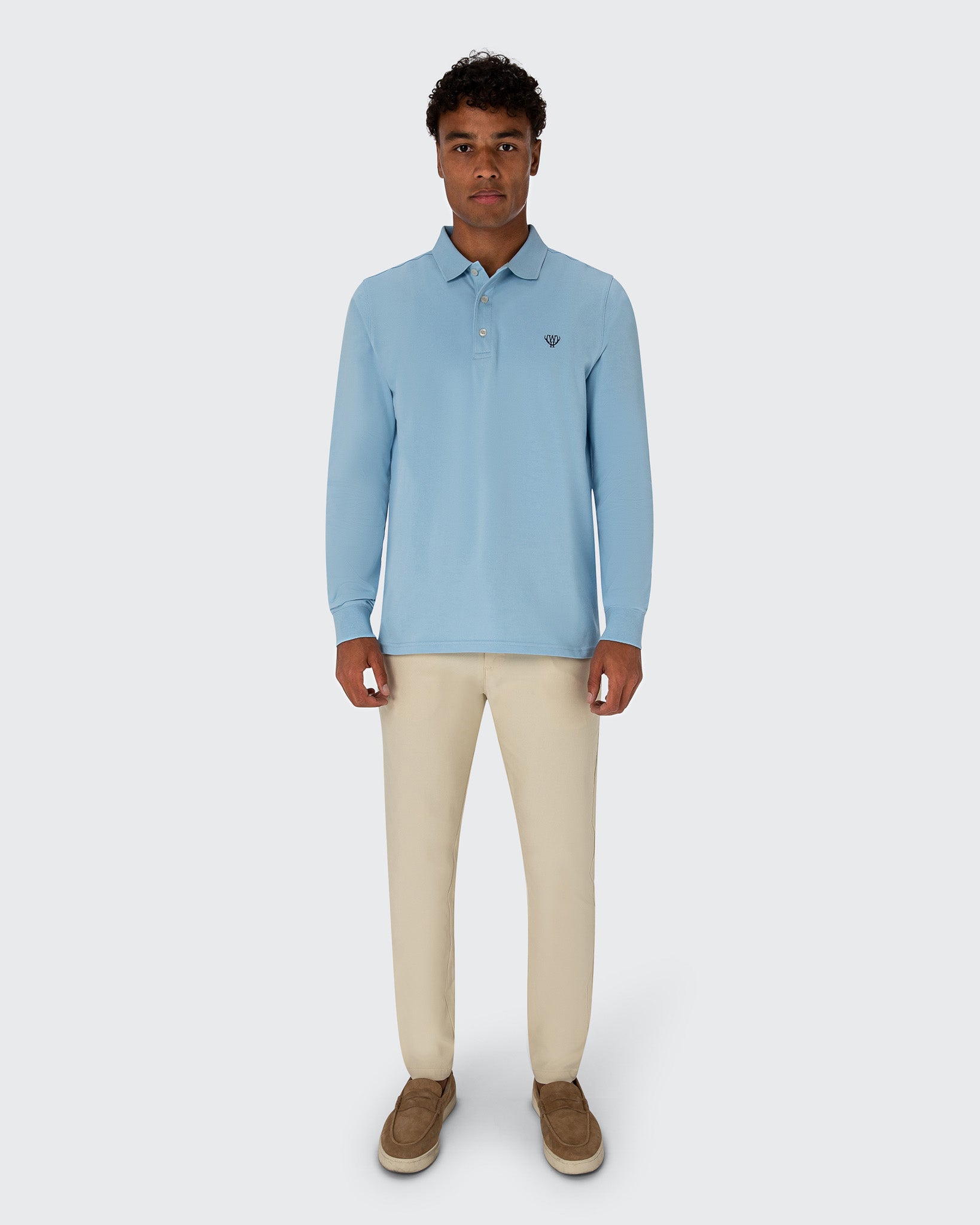 Khaki Light Blue Polo Top Long Sleeve Polo- Light Blue – Walker Hunt