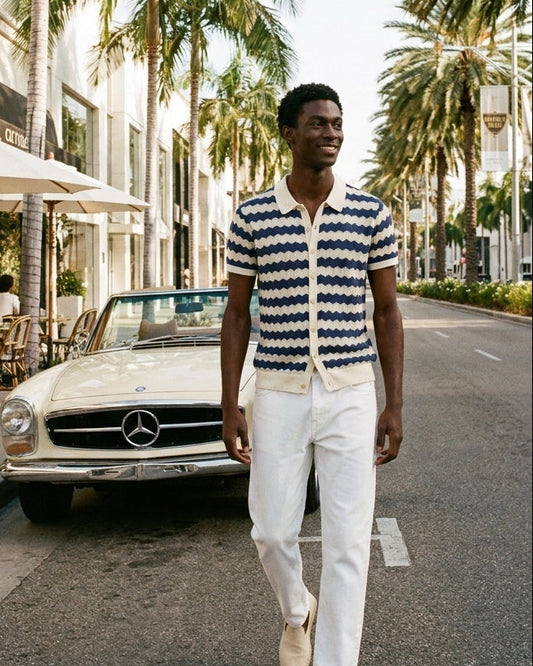 Knitted Shirt- Navy & Cream