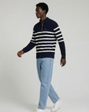 Striped Huxley Quarter Zip - Navy